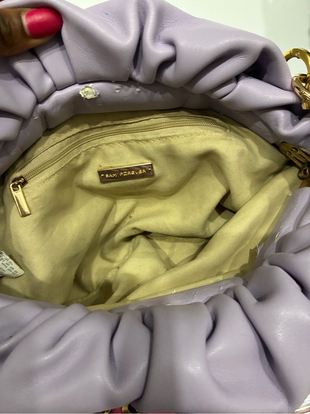 Lavender Soft Ruched Shoulder Bag with Gold Chain - Picture 5 of 8